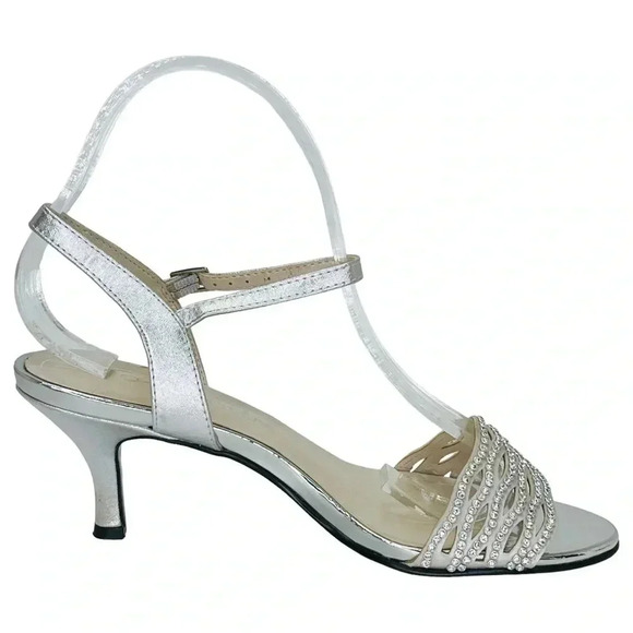 Caparros Womens Heels 7.5M Quirin Silver Faux Leather Rhinestone Slingback - Picture 3 of 12